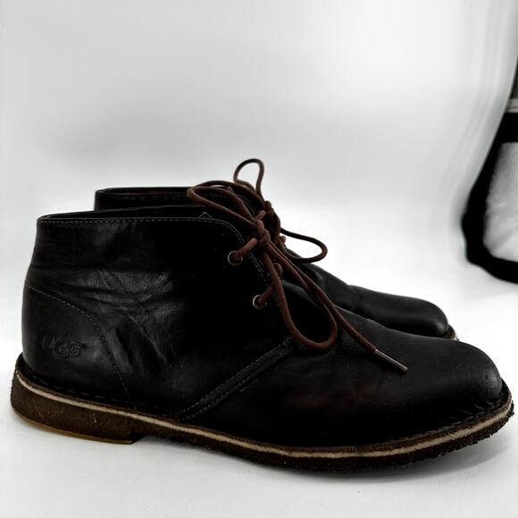 UGG Leighton Desert Boots Crinkled Leather Lace Up Ankle Almond Toe Brown 10 main image 4